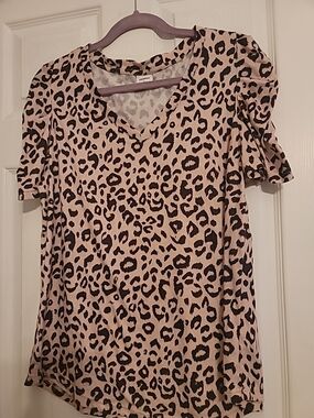 Women's V-Neck Leopard Print Blouse in Light Pink